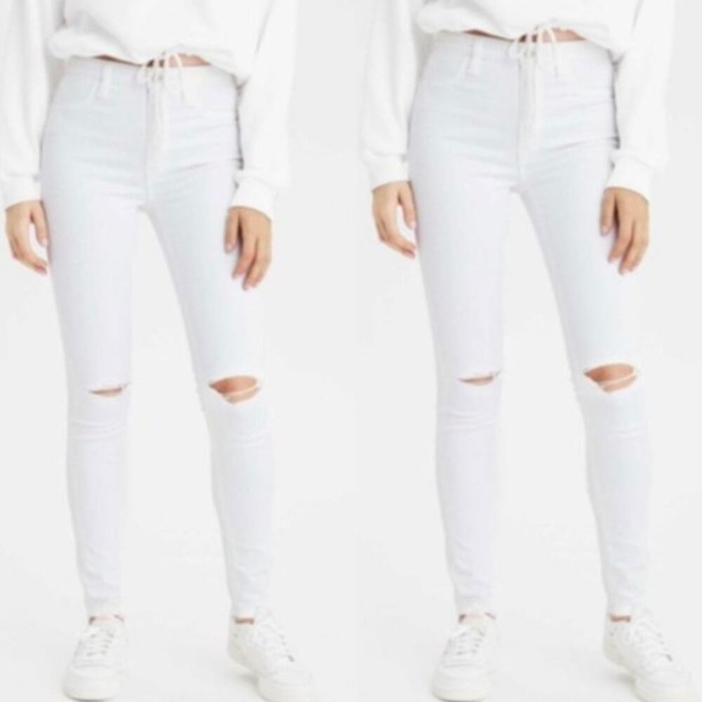 American Eagle Super‎ Stretch White Ripped Knee Skinny Jeans Plus Size 24 New